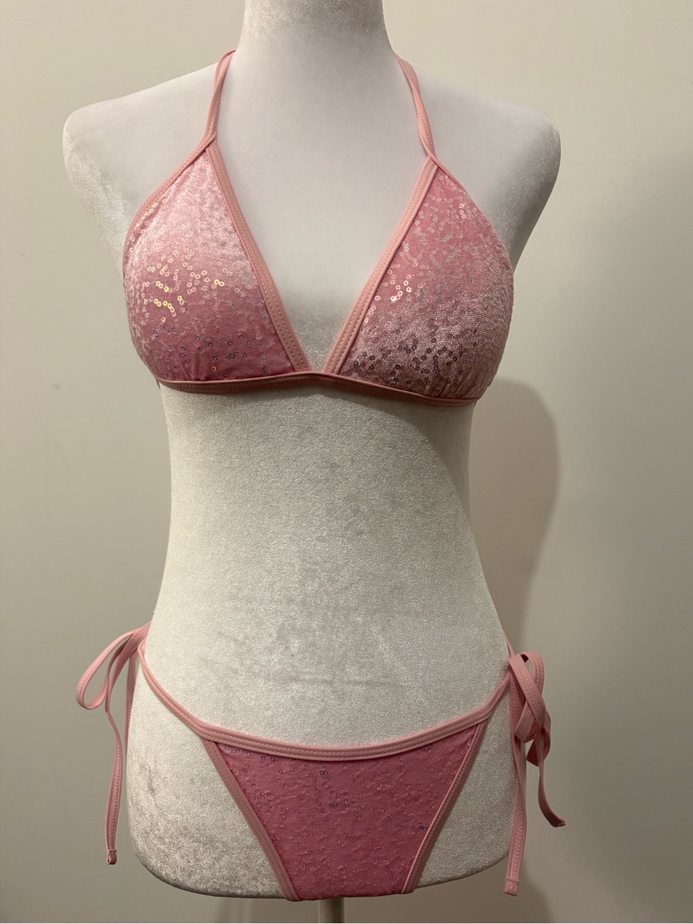 Y2K Pink Sequin String Bikini Set Mermaid Fairycore Coquette Swimwear